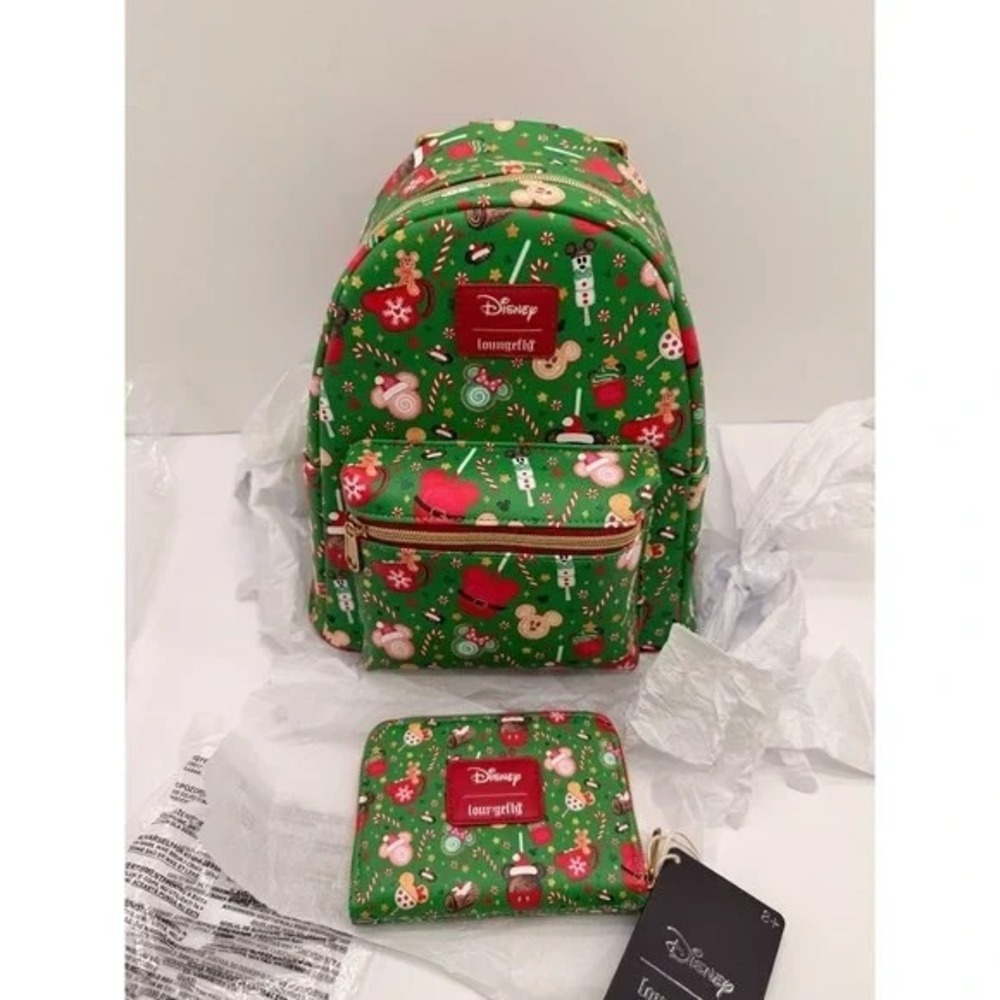 Loungefly Disney Mickey Mouse Holiday‎ Treats Mini Backpack & Wallet Set NWT
